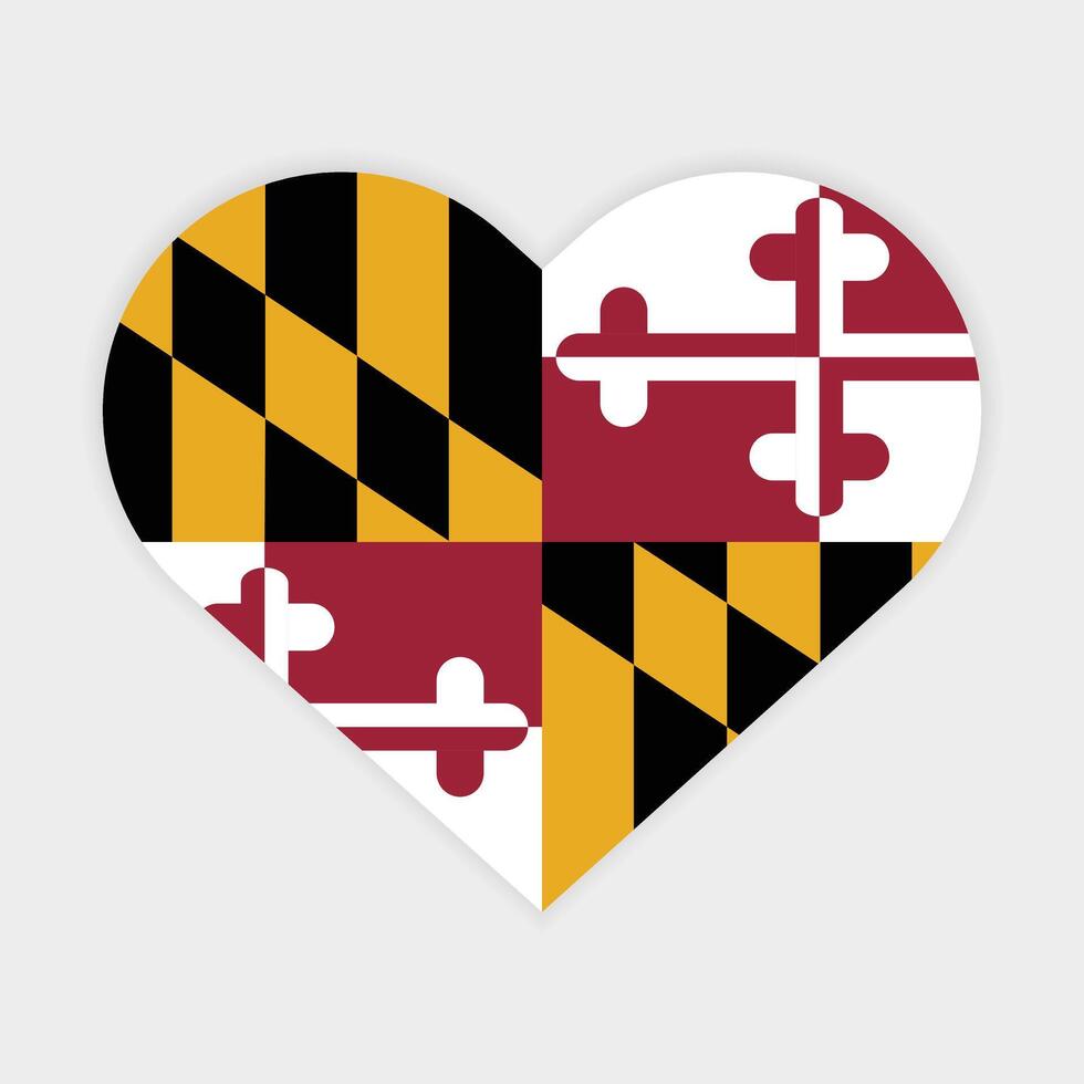 Maryland State flag vector icon design. Maryland state flag in Heart shape. Vector Maryland flag in Heart.