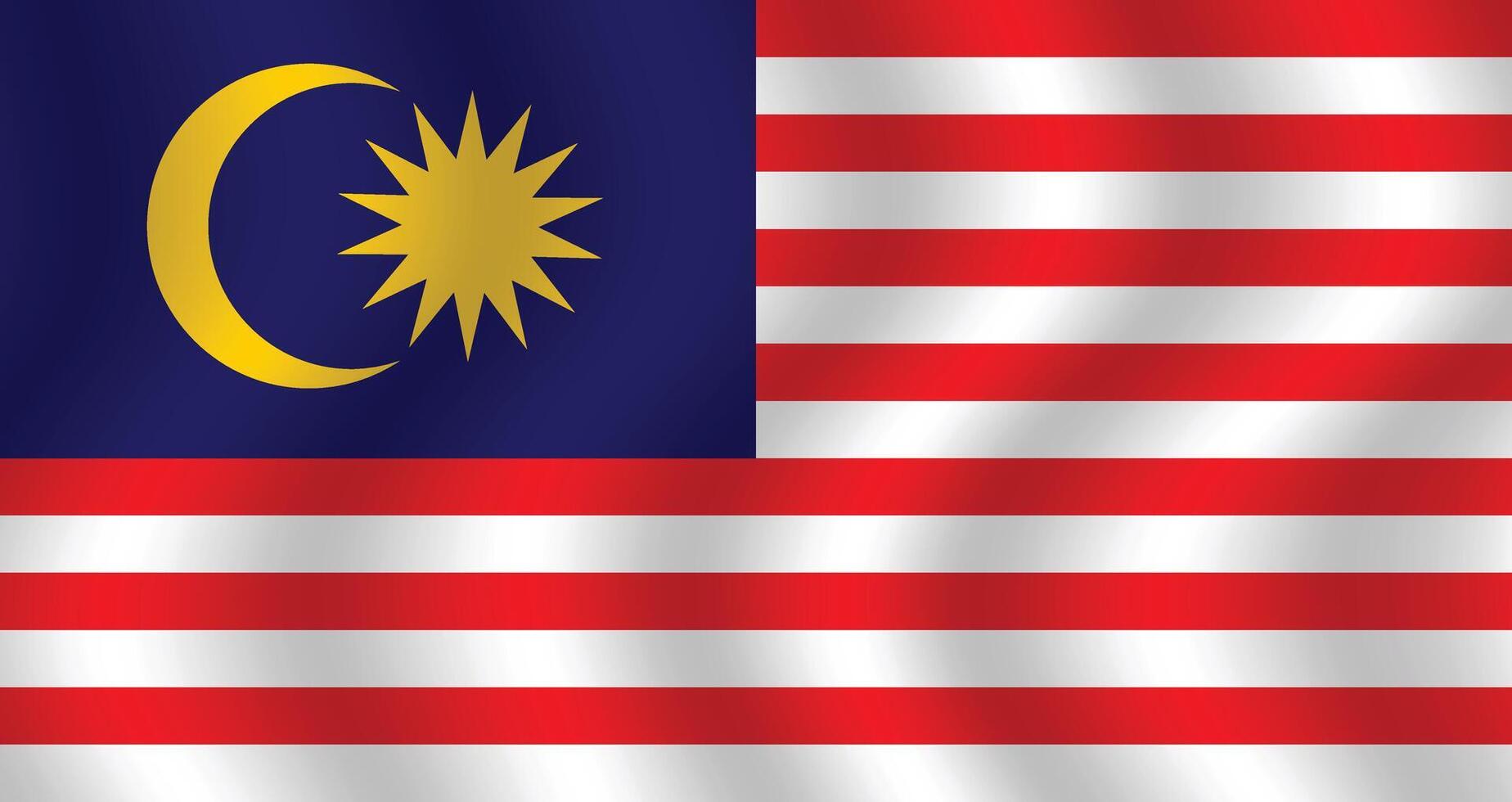Flat Illustration of the Malaysia flag. Malaysia national flag design. Malaysia wave flag. vector