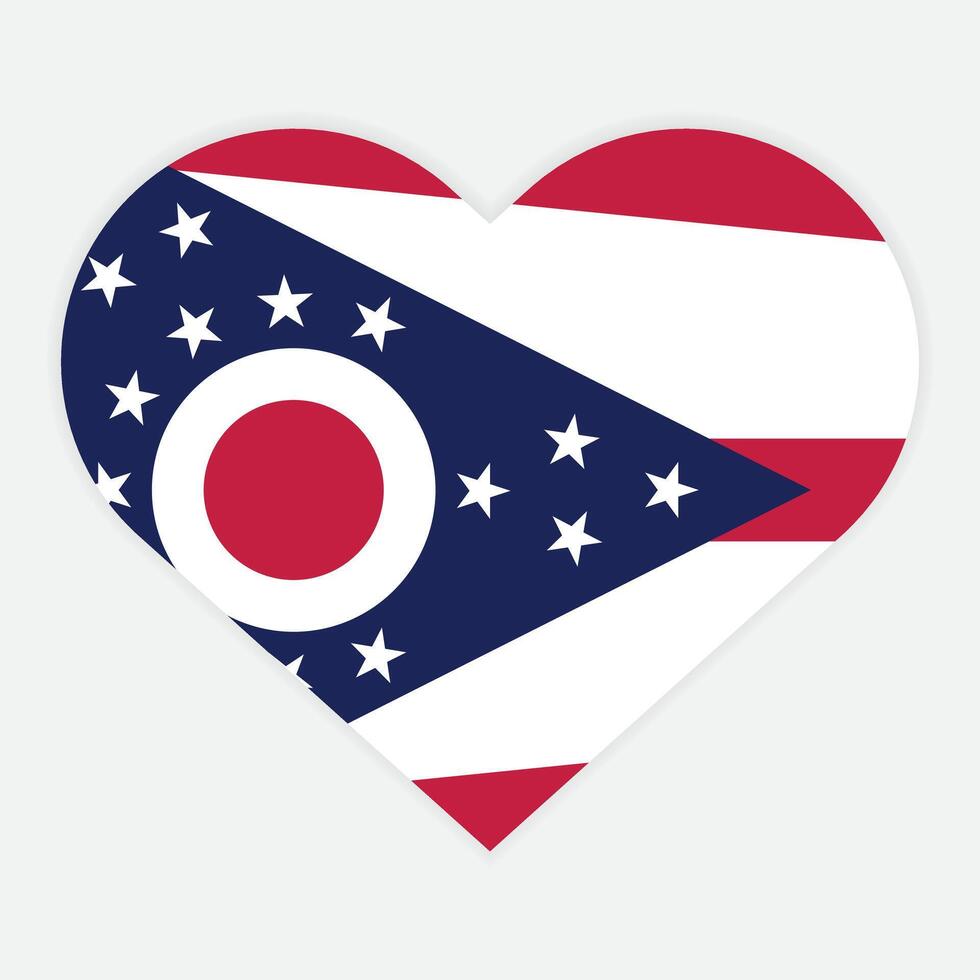 Flat Illustration of Ohio state flag in Heart shape. Vector Ohio flag in Heart.