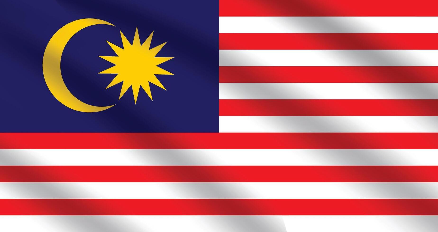 Flat Illustration of the Malaysia flag. Malaysia national flag design. Malaysia wave flag. vector