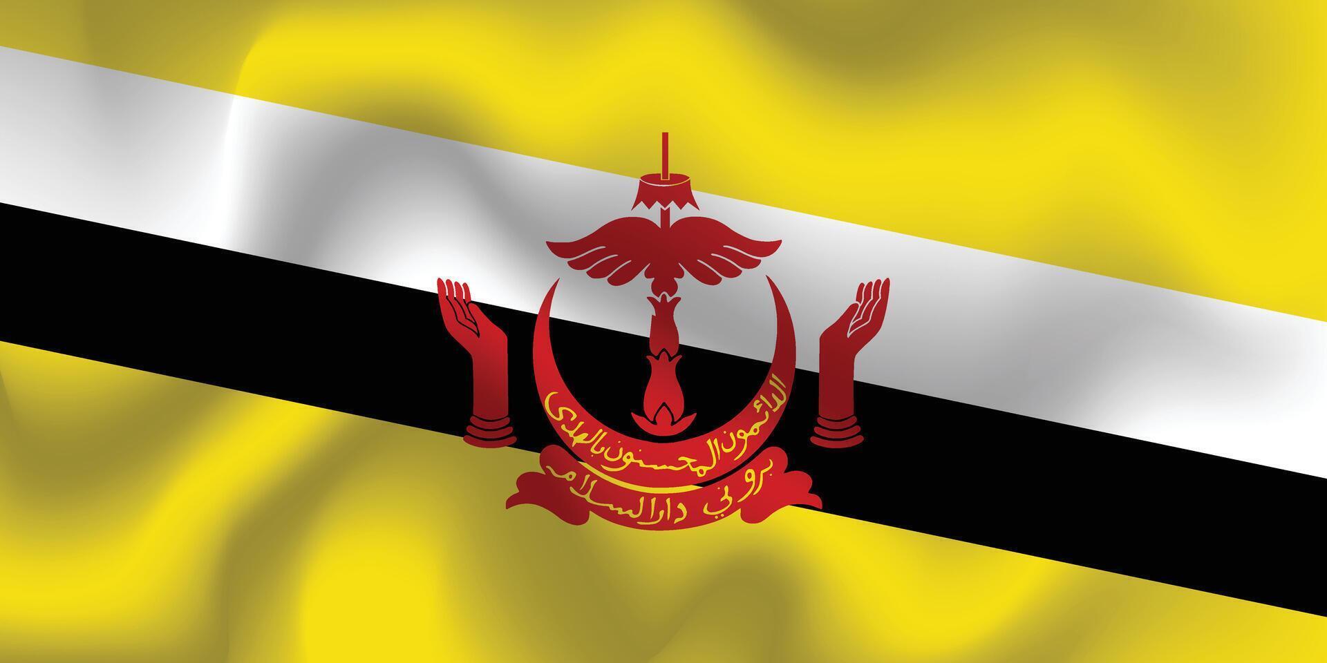 Flat Illustration of the Brunei flag. Brunei national flag design. Brunei wave flag. vector