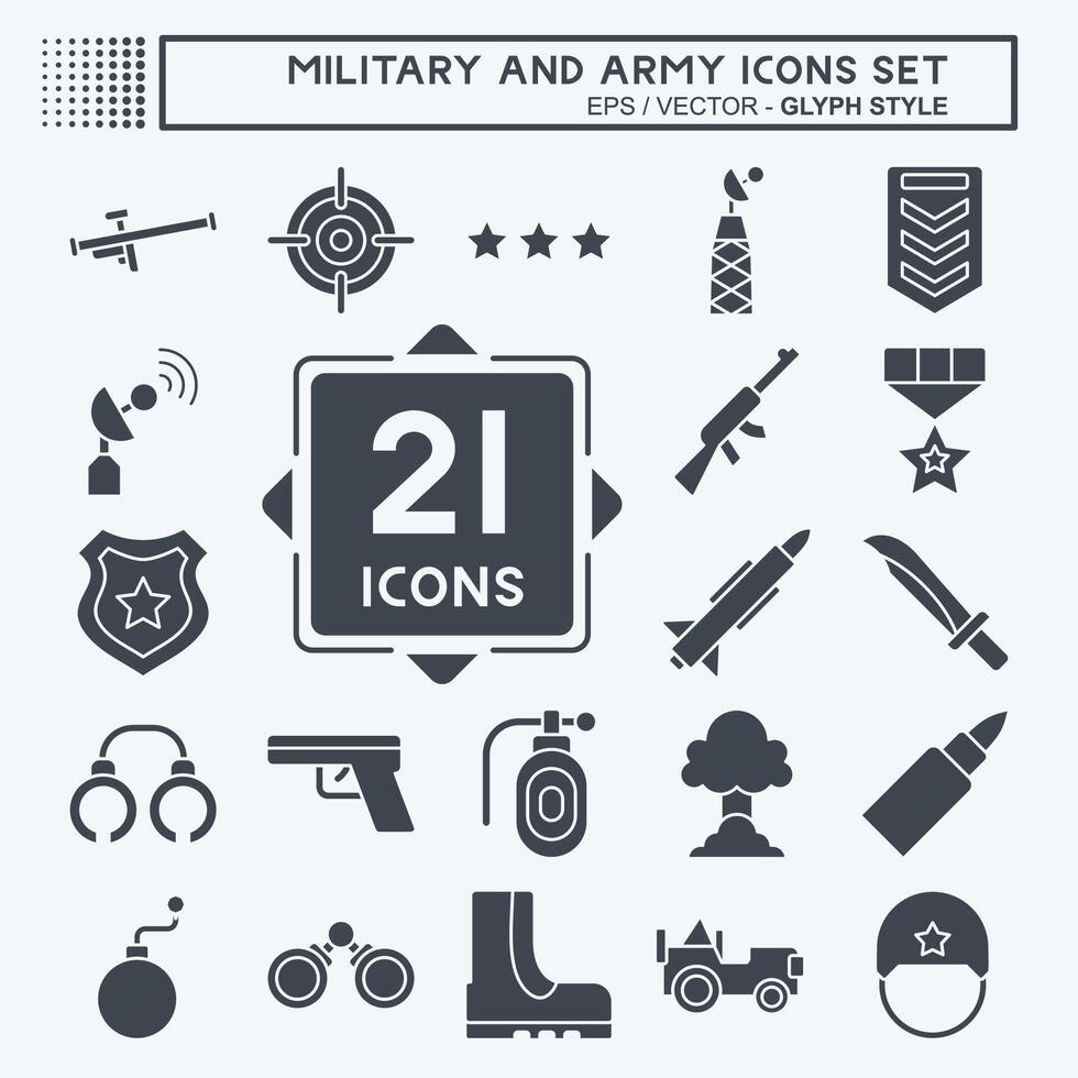 Icon Set Military And Army. related to War symbol. glyph style. simple design illustration vector