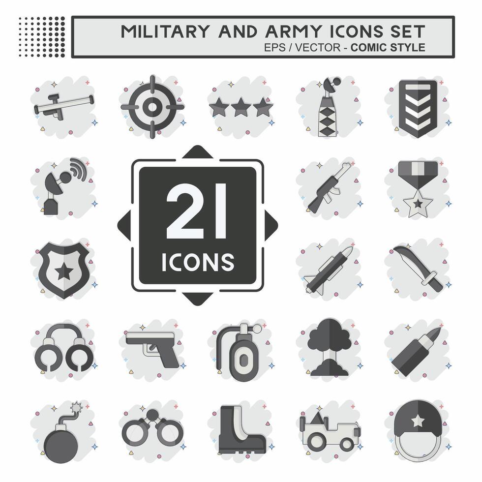 Icon Set Military And Army. related to War symbol. comic style. simple design illustration vector