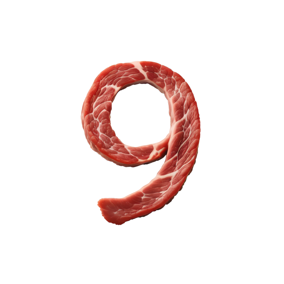 AI generated Number 9 made from raw meat png