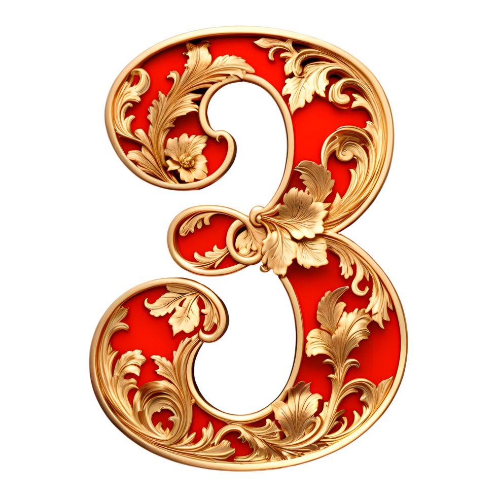 AI generated Number 3, red vintage style png