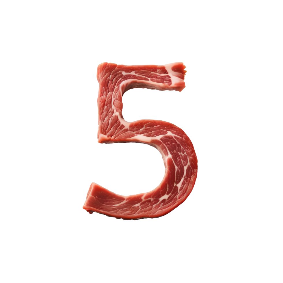 AI generated Number 5 made from raw meat png