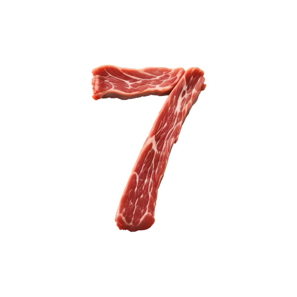AI generated Number 7 made from raw meat png