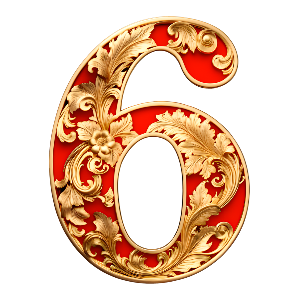 AI generated Number 6, red vintage style png
