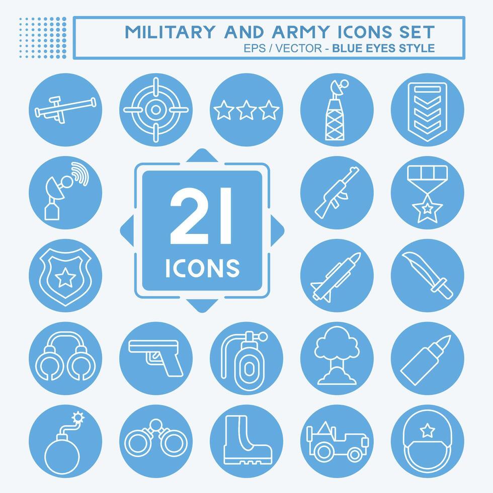 Icon Set Military And Army. related to War symbol. blue eyes style. simple design illustration vector