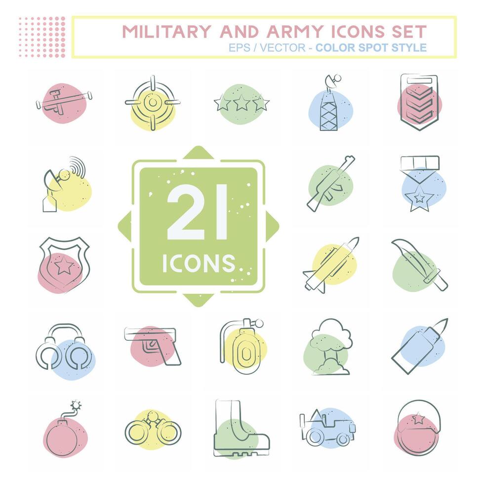 Icon Set Military And Army. related to War symbol. Color Spot Style. simple design illustration vector