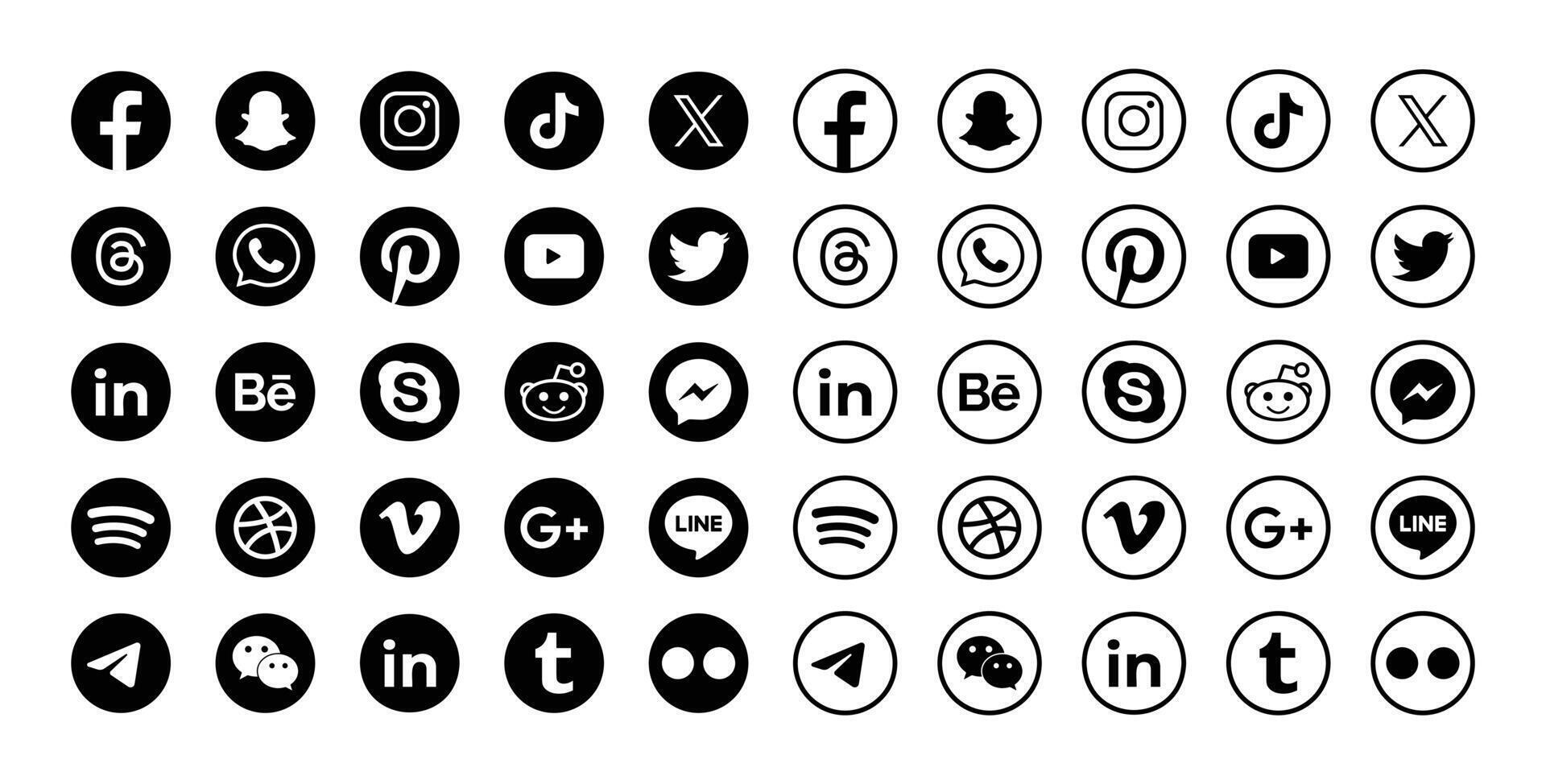 conjunto de social medios de comunicación logo en blanco antecedentes. social medios de comunicación icono conjunto recopilación. vector