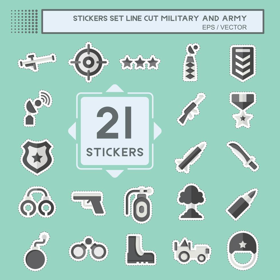 Sticker line cut Set Military And Army. related to War symbol. simple design illustration vector