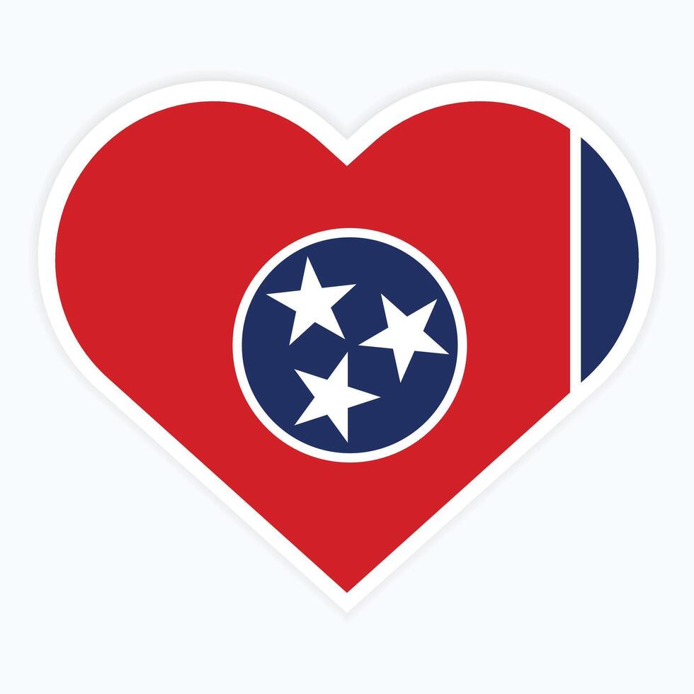 Flat Illustration of Tennessee flag. Tennessee state flag in Heart shape. Vector Tennessee flag in Heart.