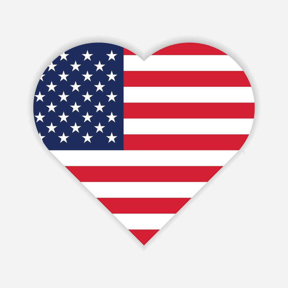 United States national flag vector icon design. United States flag in Heart shape. Vector United States flag in Heart.