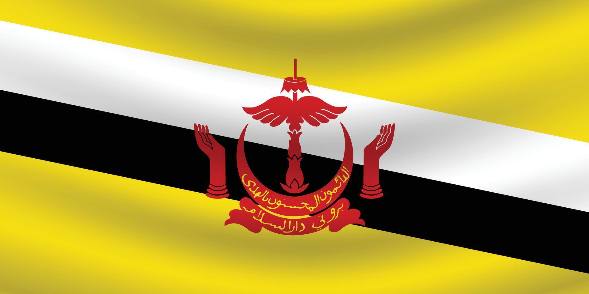 Flat Illustration of the Brunei flag. Brunei national flag design. Brunei wave flag. vector