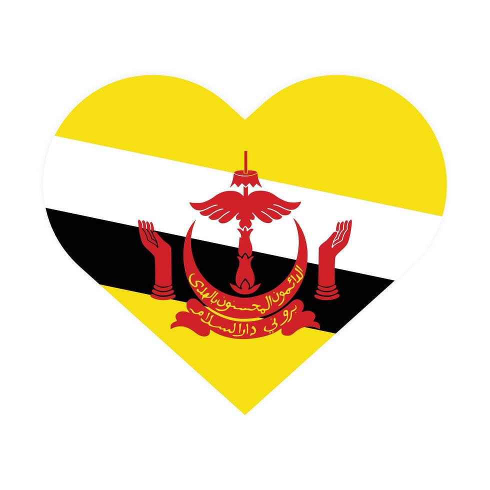 Flat Illustration of the Brunei national flag. Brunei flag in Heart design shape. Vector Brunei flag in Heart.