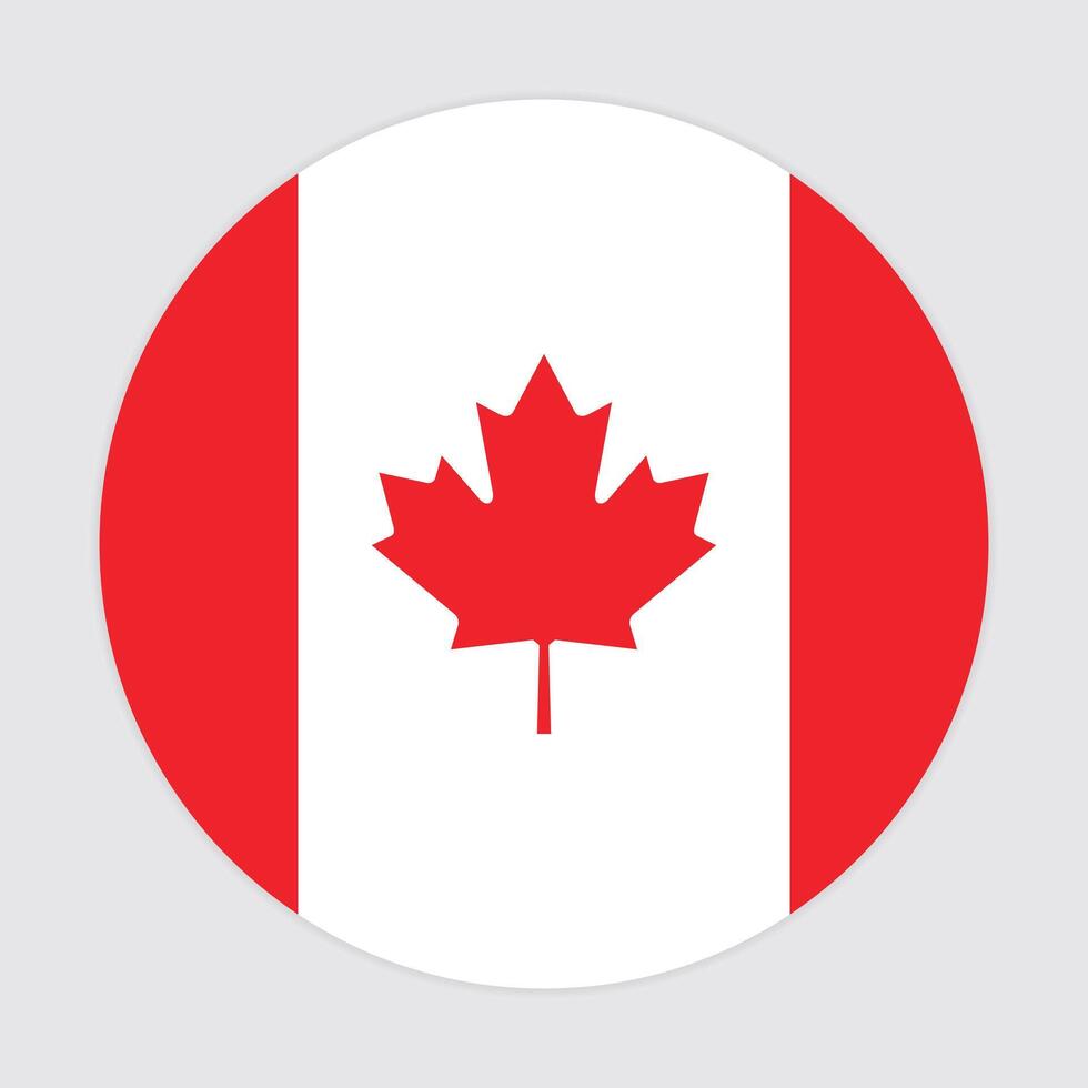 Flat Illustration of the Canadian flag. Canada flag vector icon design. Canada circle flag. Round of Canada flag.