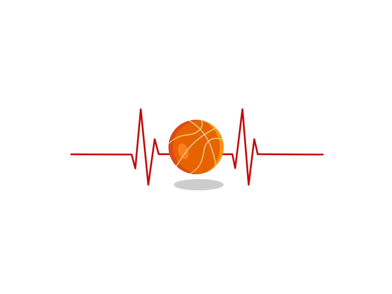 Basketball with heartbeat in dark background. Simple basketball logo for screen t-shirt, cover or fashion. Healthy sport or team activity. png