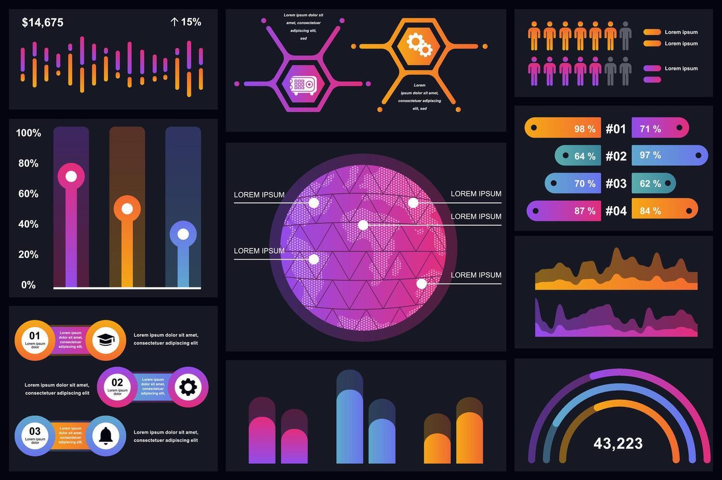 Set of infographic elements data visualization vector design template. Can be used for steps, options, business process, workflow, diagram, flowchart concept, timeline, marketing icons, info graphics.
