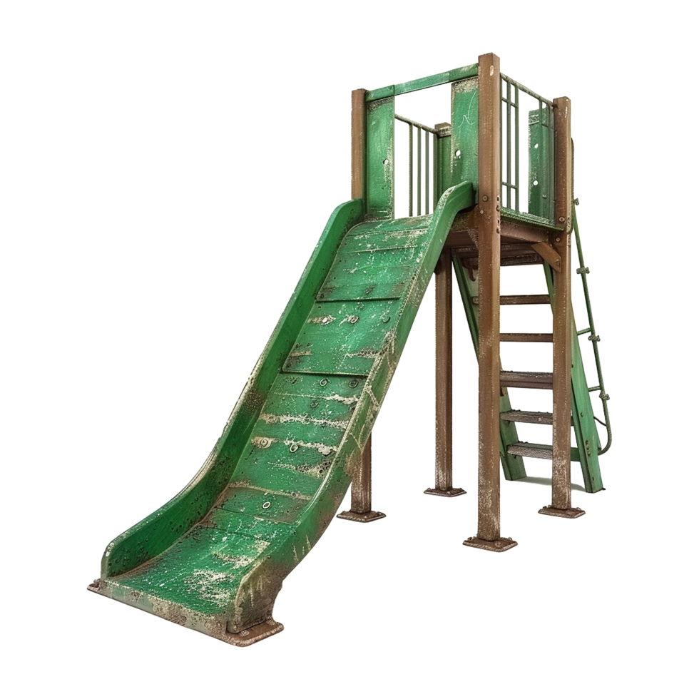 AI generated Old playground green slide isolated on transparent background png