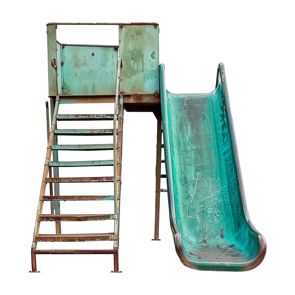 AI generated Old playground green slide isolated on transparent background png