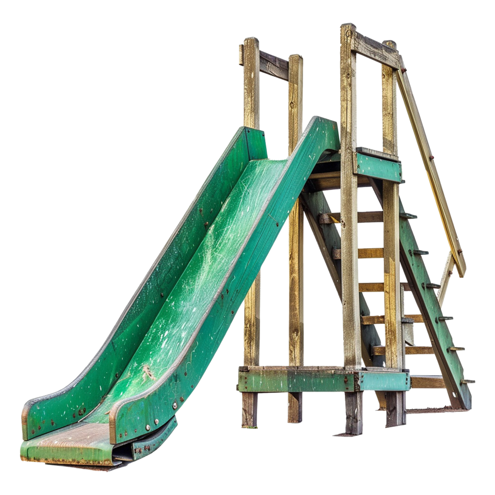 AI generated Old playground green slide isolated on transparent background png