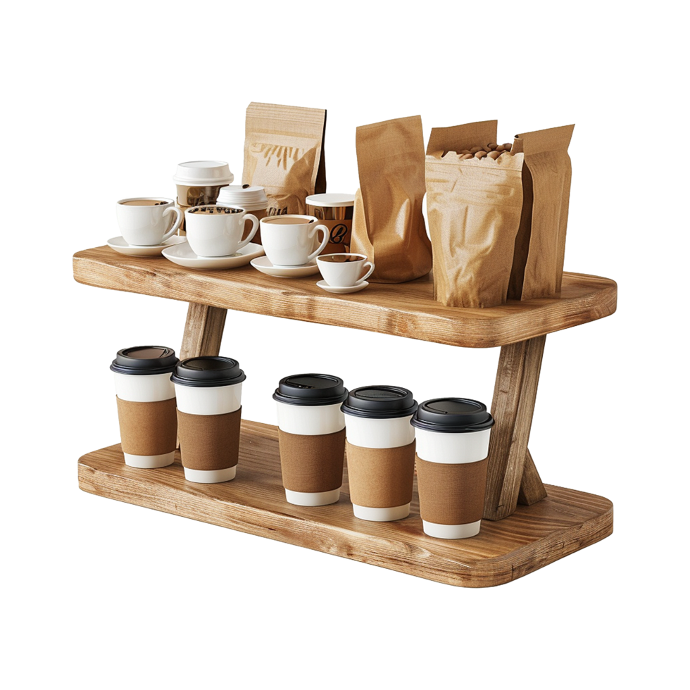 ai gegenereerd koffie winkel Product staan geïsoleerd Aan transparant achtergrond png