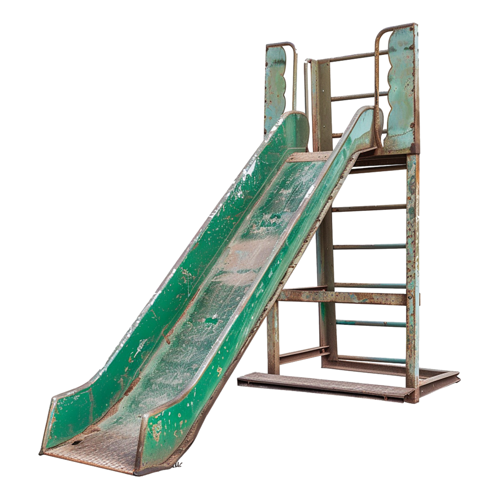 AI generated Old playground green slide isolated on transparent background png