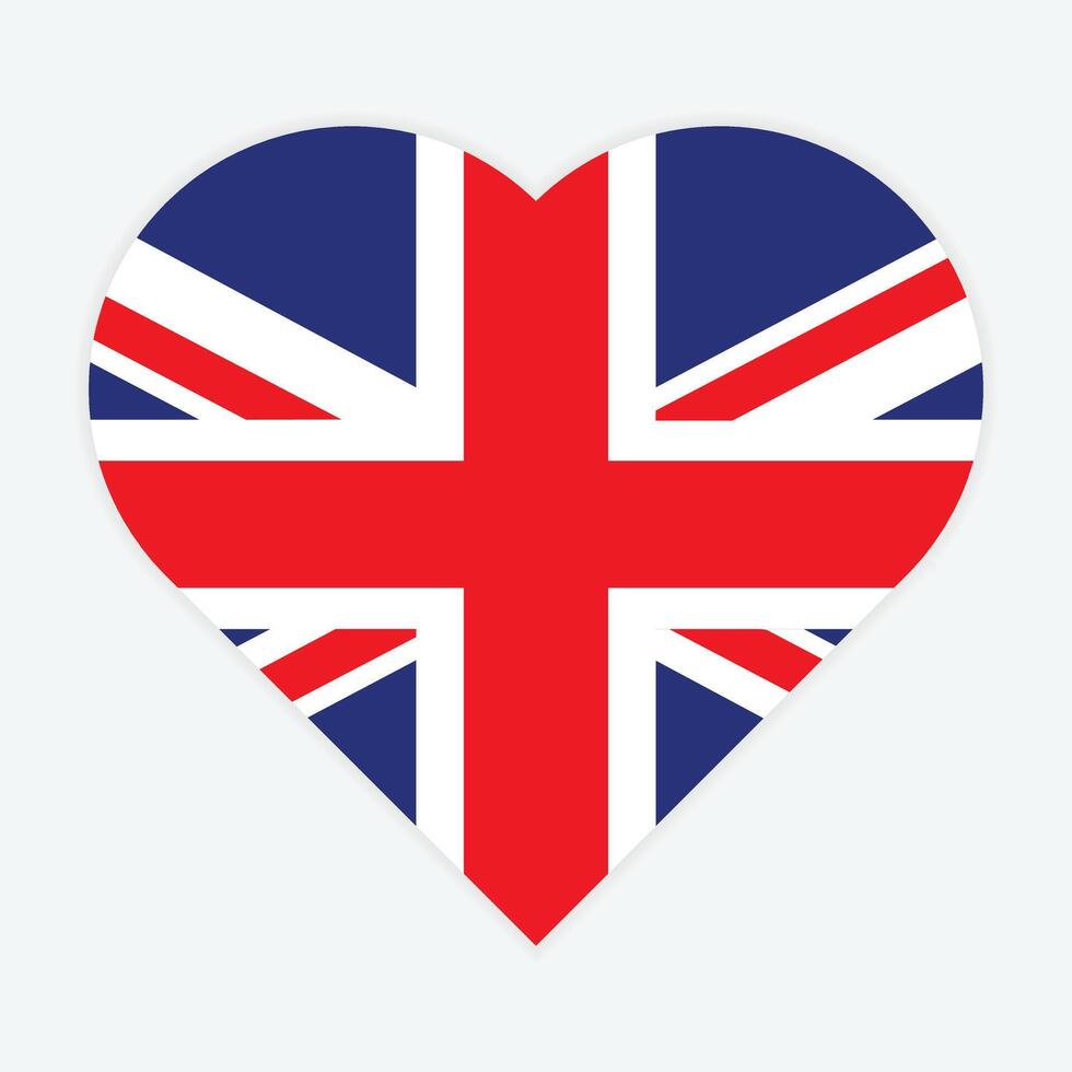 United Kingdom flag in a Heart shape. Vector United States flag in Heart.