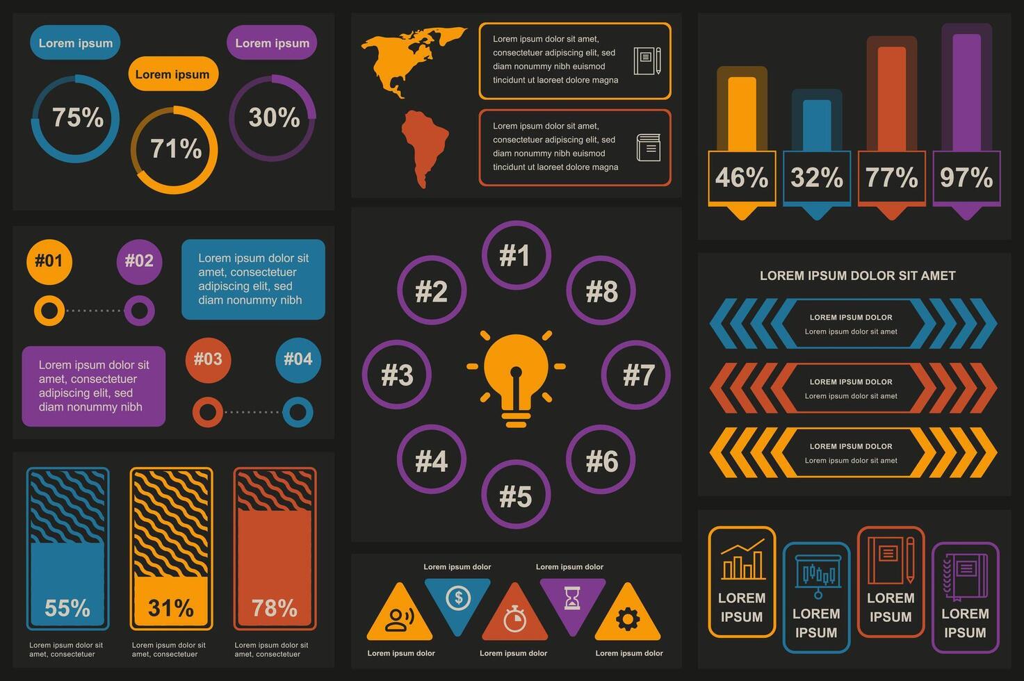 Set of infographic elements data visualization vector design template. Can be used for steps, options, business process, workflow, diagram, flowchart concept, timeline, marketing icons, info graphics.