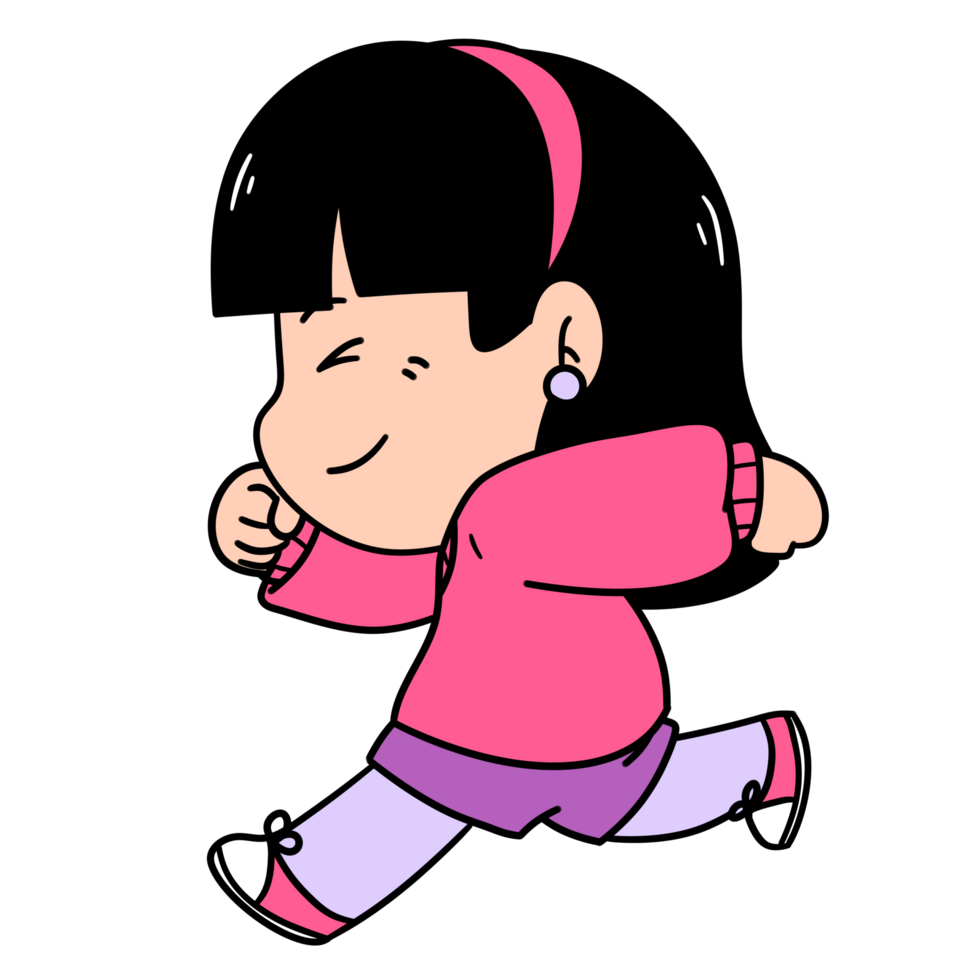 Cartoon Kid Girl Running Free PNG