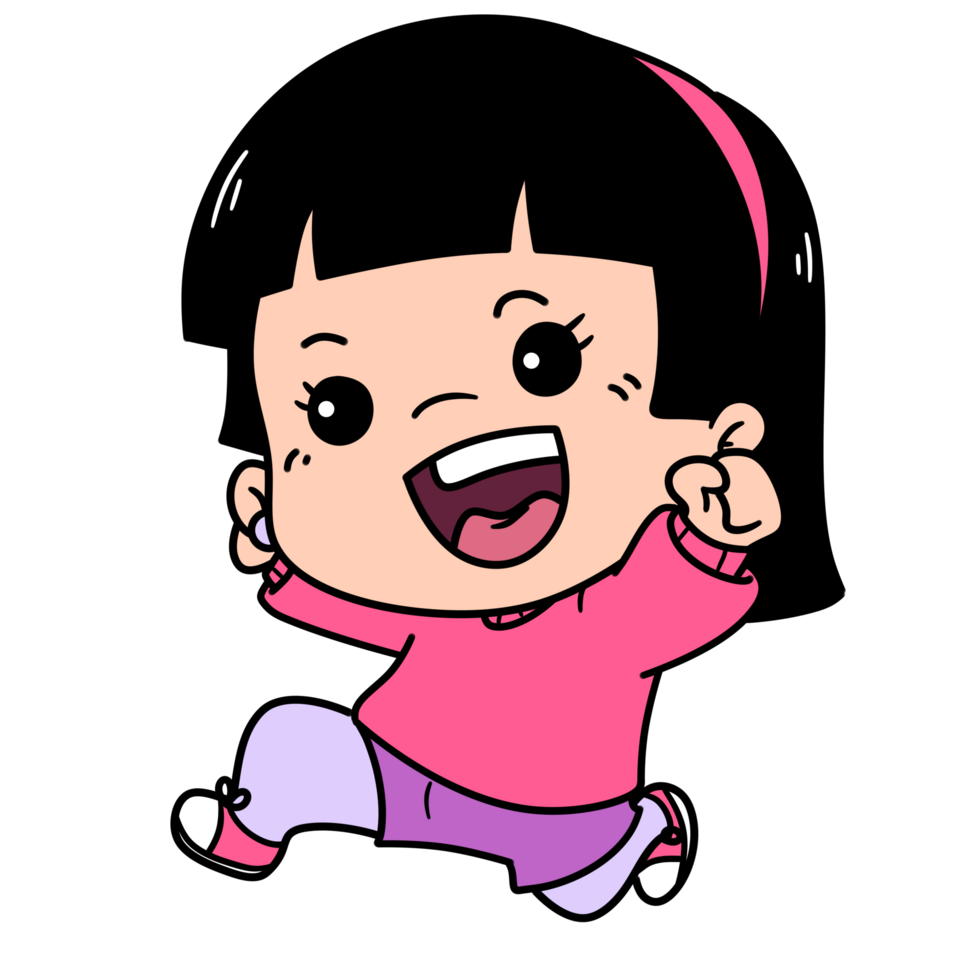 Cartoon Kid Girl Running Free PNG