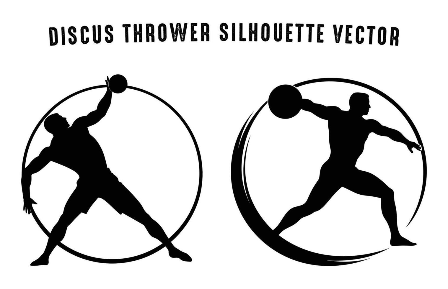 Discus Thrower Silhouette black and white Vector Set, Male Discus Throw Silhouettes Clipart