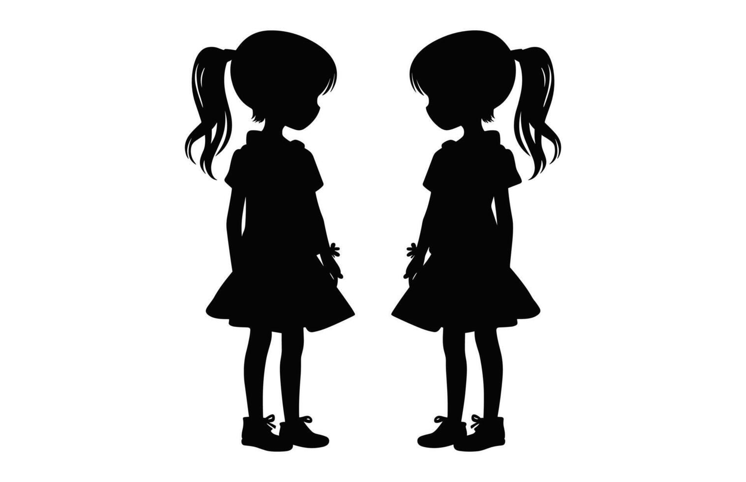 Cute Twin Sister Silhouette black vector, Twins girls silhouette isolated on a white background vector