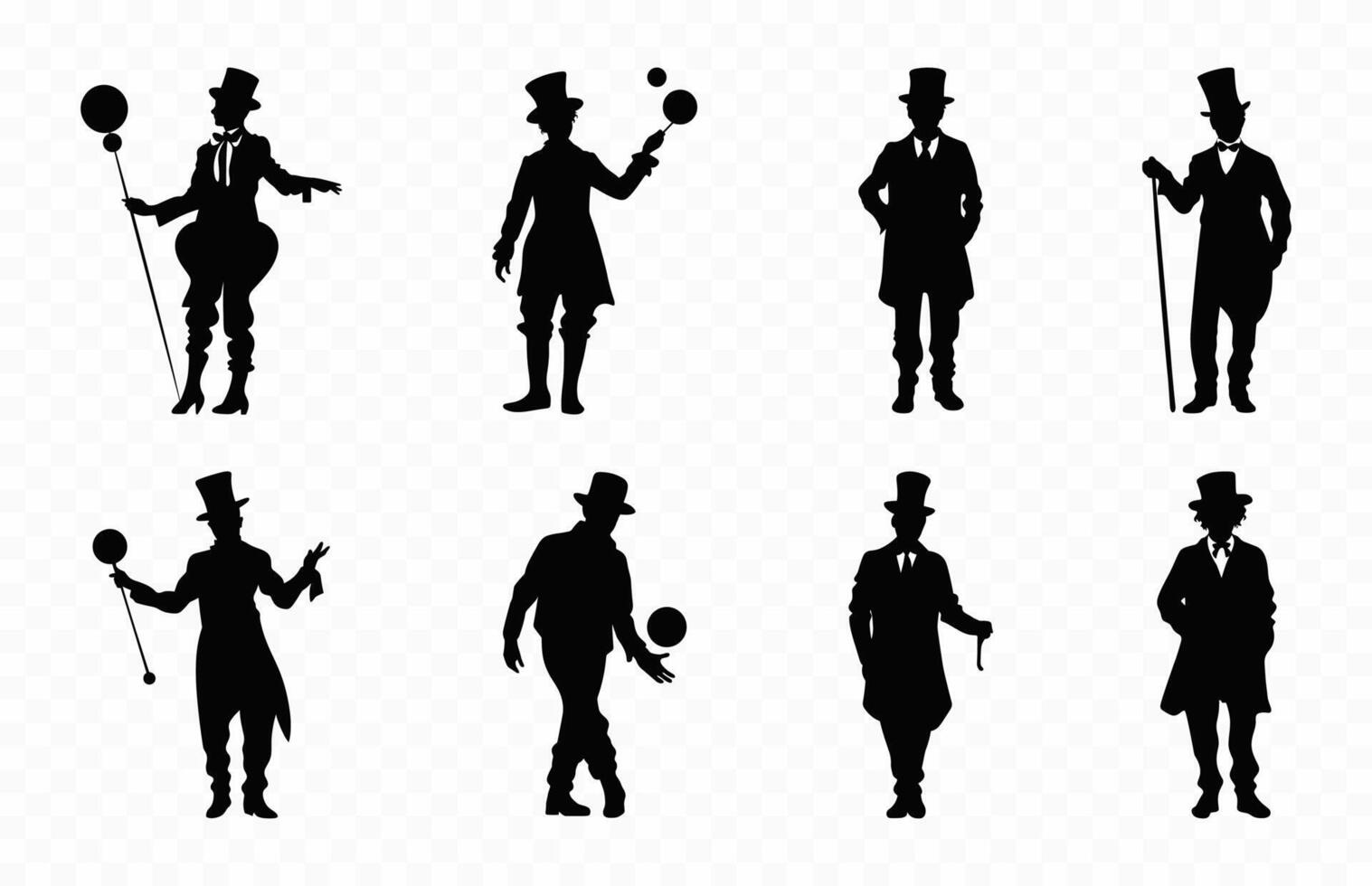 Clown Attraction Silhouettes set, Circus man Silhouette vector bundle