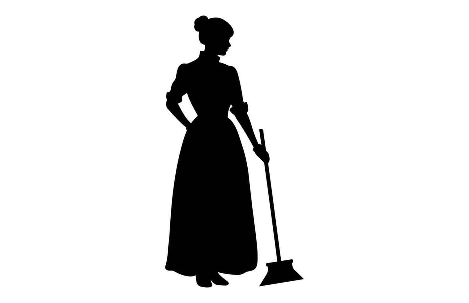 Cleaning lady black Clipart, Sweeper girl Black and White Vector, Woman Cleaner Silhouette isolated on a white background vector