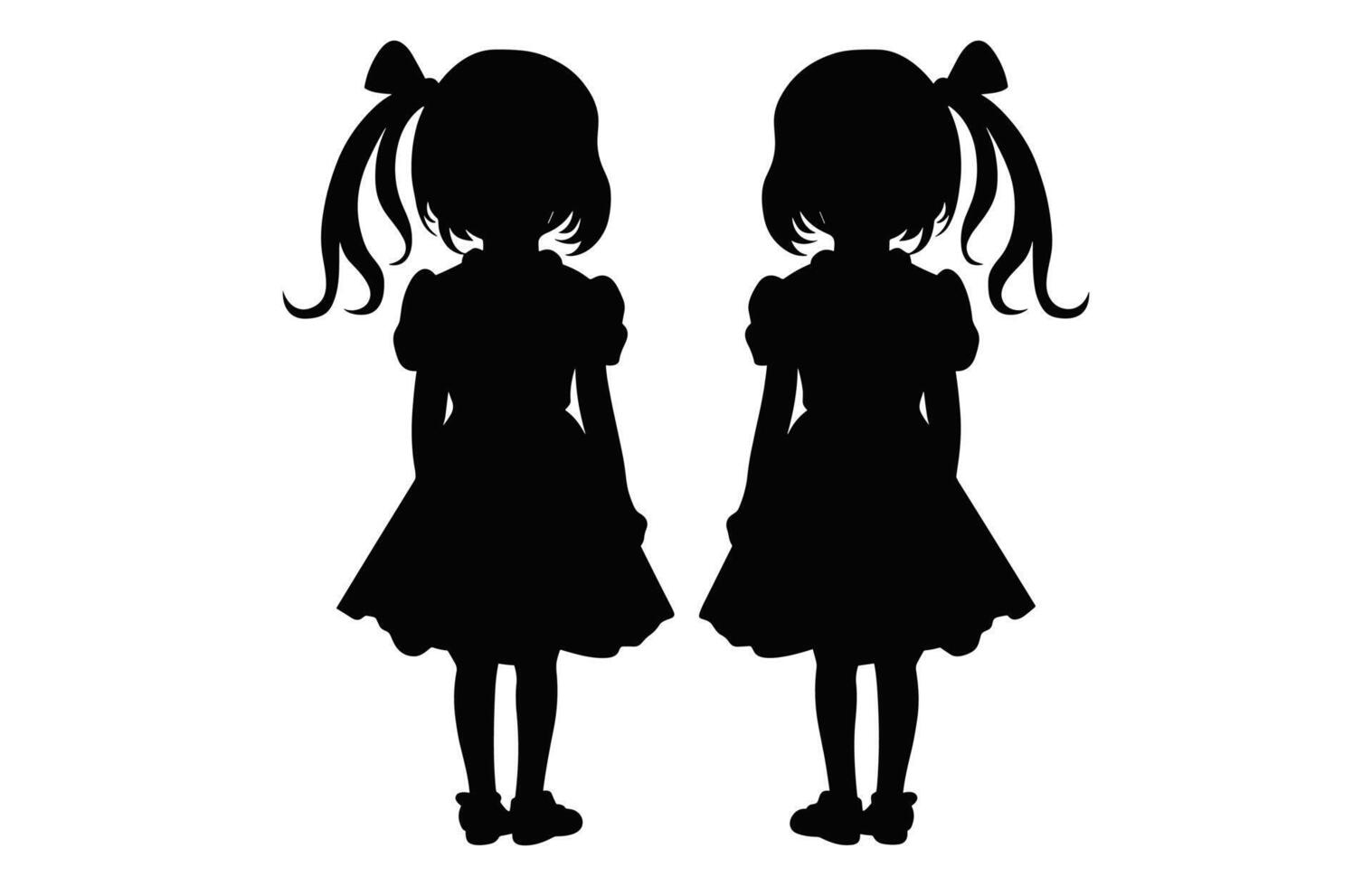 Twins girls silhouette isolated on a white background, Cute Twin Sister Silhouette black vector