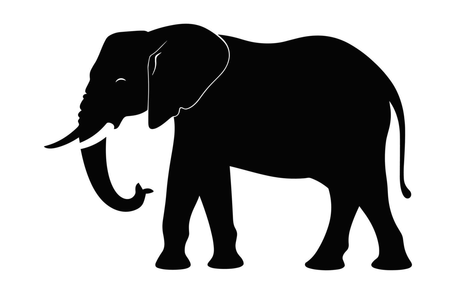Elephant Silhouette isolated on a white background, African elephant Vector black Clipart