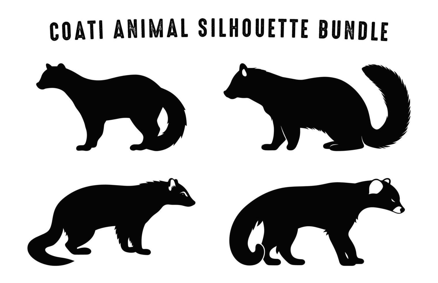 Coati Animal Silhouettes Vector Set, Coati black Silhouette bundle