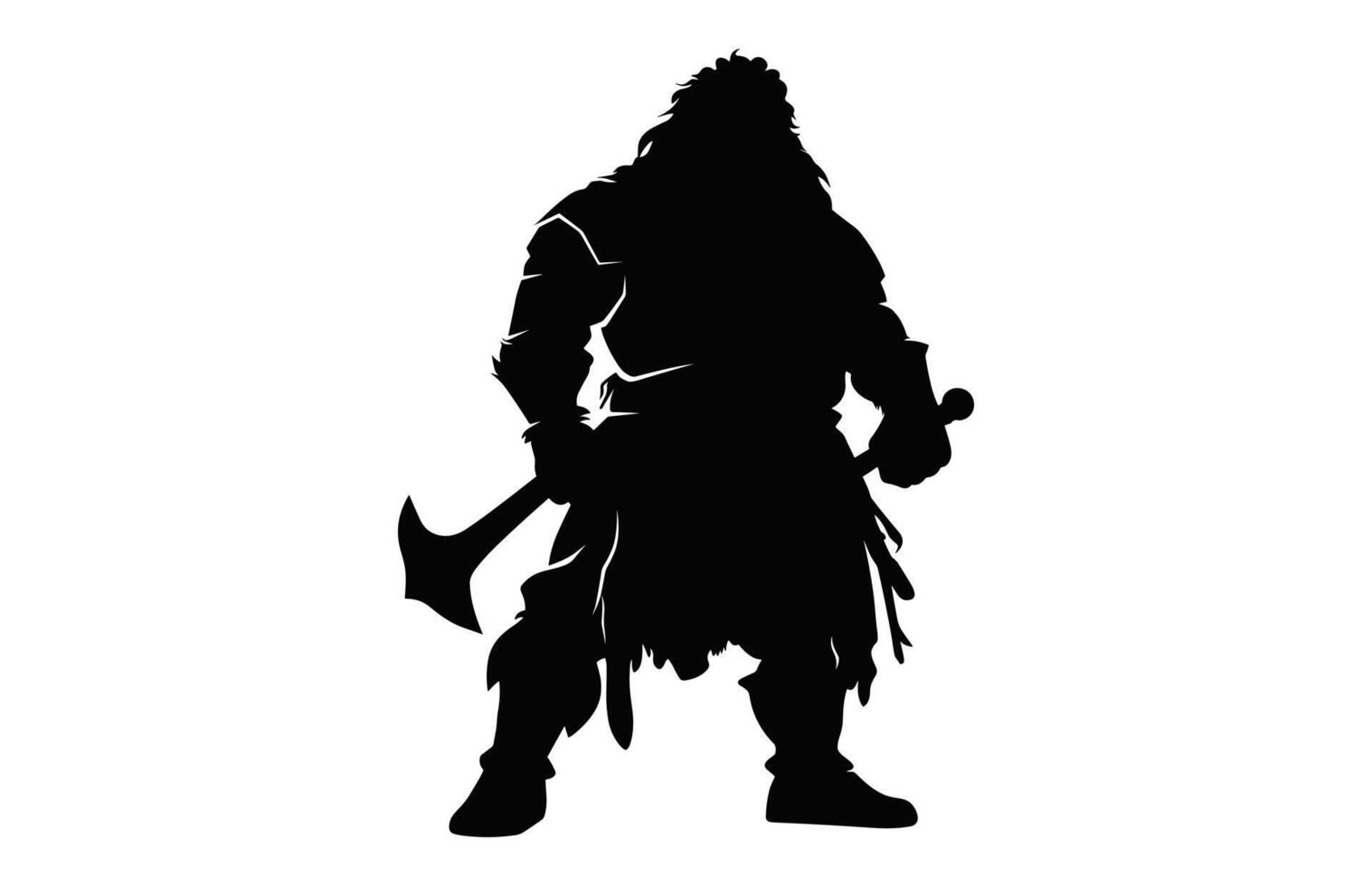 Dwarf Warrior Silhouette black Clipart isolated on a white background vector