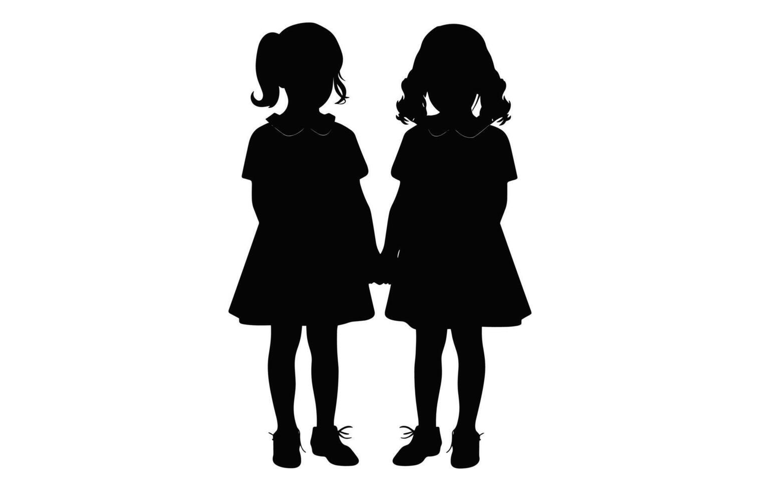 Gemelos muchachas silueta aislado en un blanco fondo, linda gemelo hermana silueta negro vector
