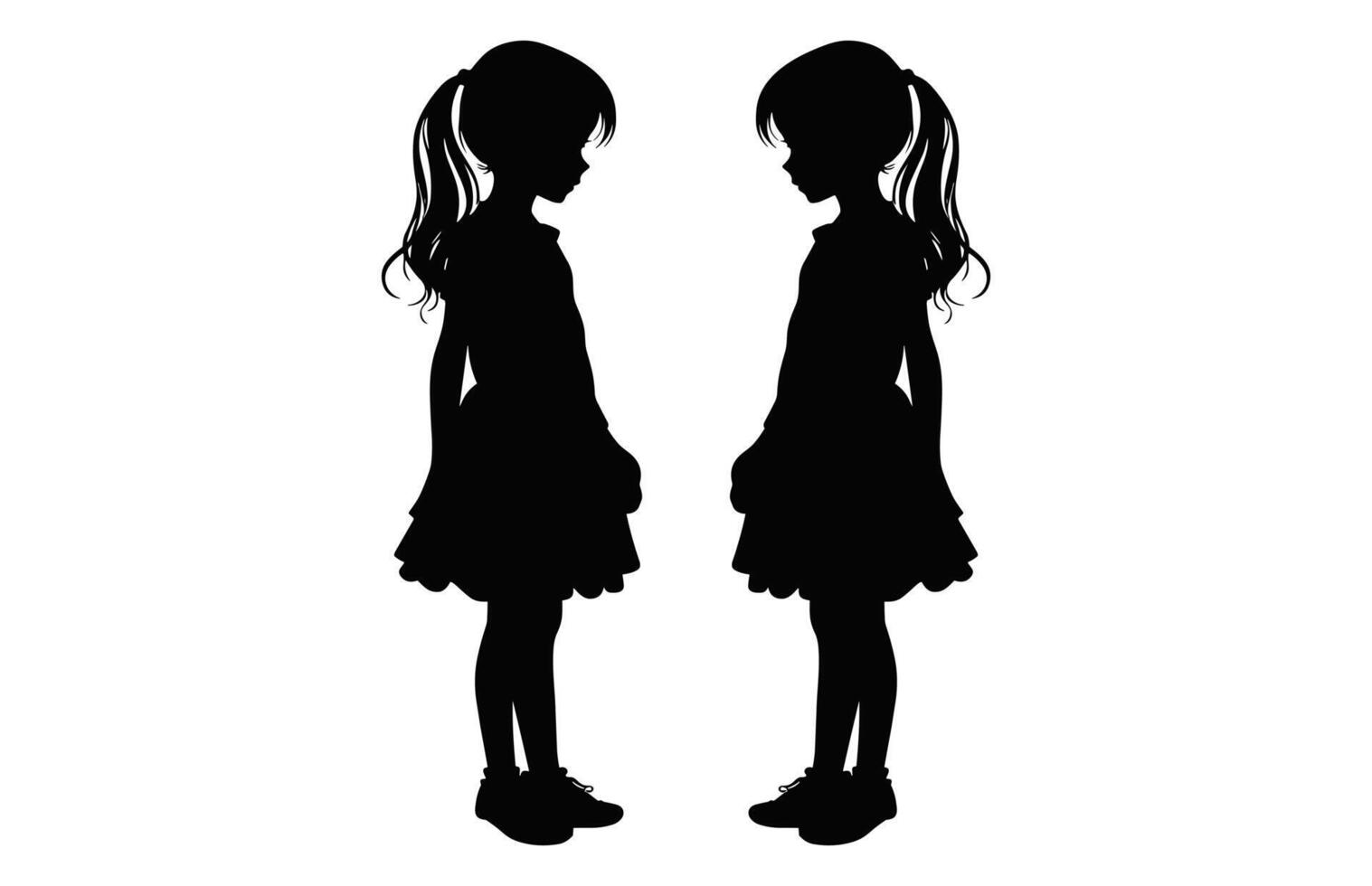 Cute Twin Sister Silhouette black vector, Twins girls silhouette isolated on a white background vector