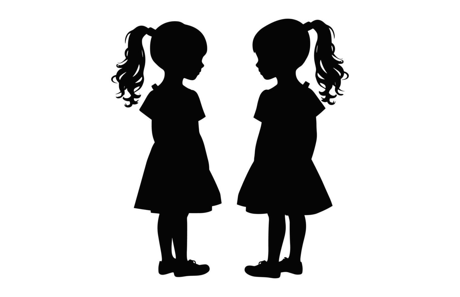 Twins girls silhouette isolated on a white background, Cute Twin Sister Silhouette black vector