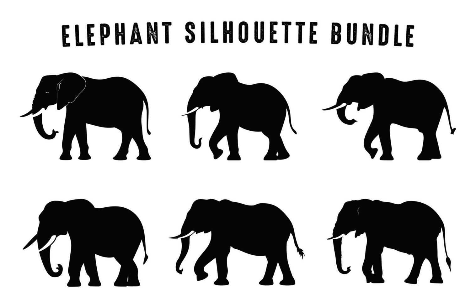 elefante silueta negro clipart manojo, africano elefantes siluetas vector conjunto