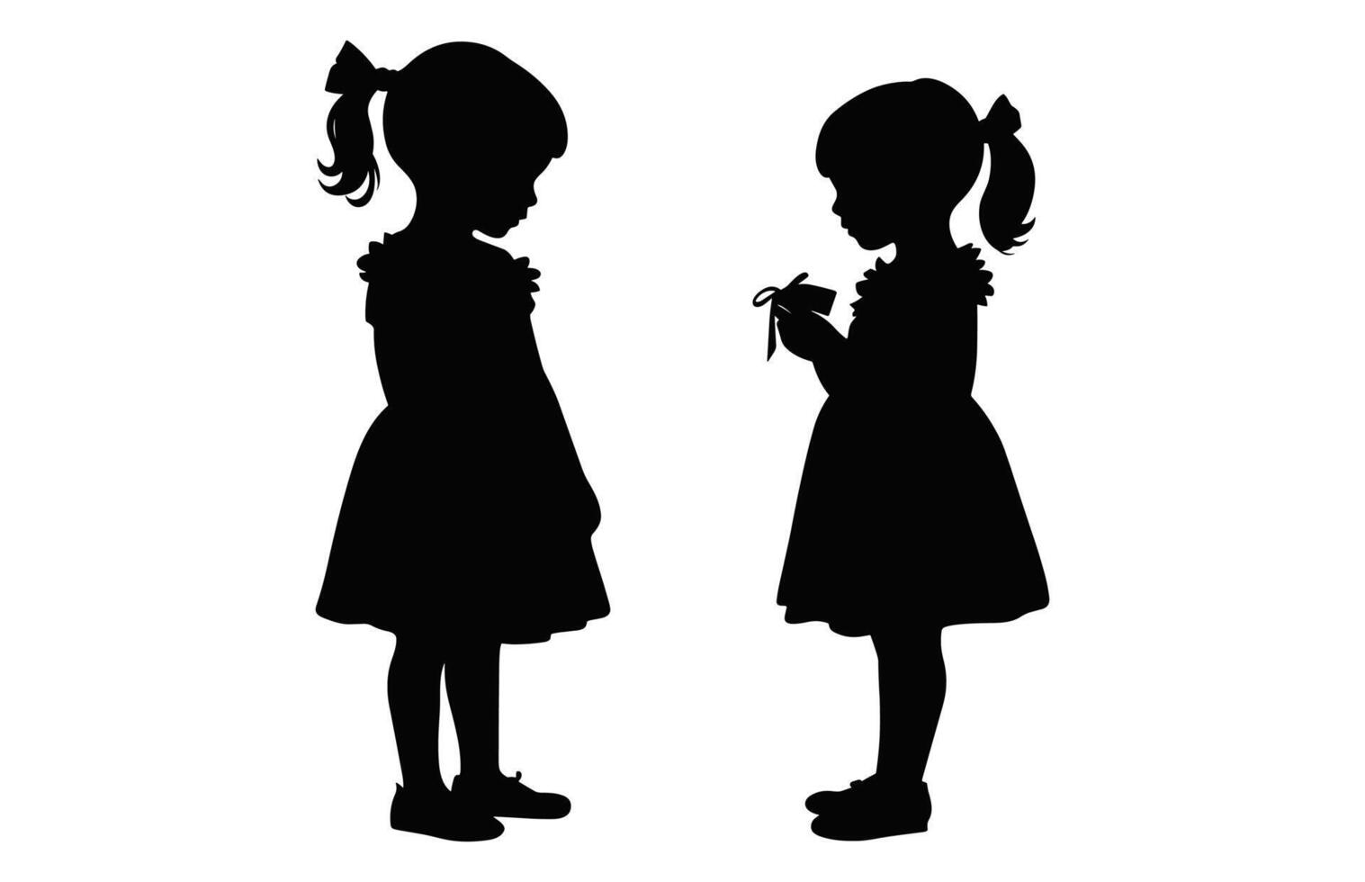 Twins girls silhouette isolated on a white background, Cute Twin Sister Silhouette black vector