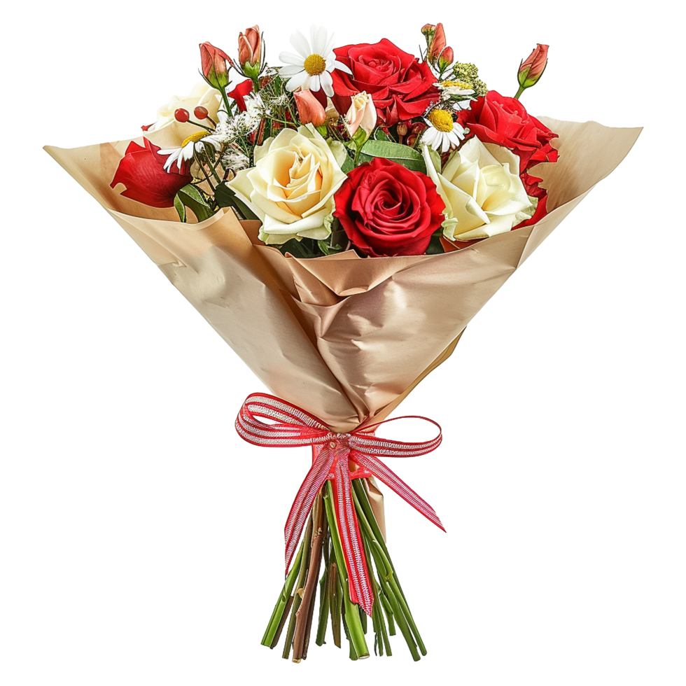 AI generated Gift wrapped bouquet isolated on transparent background png