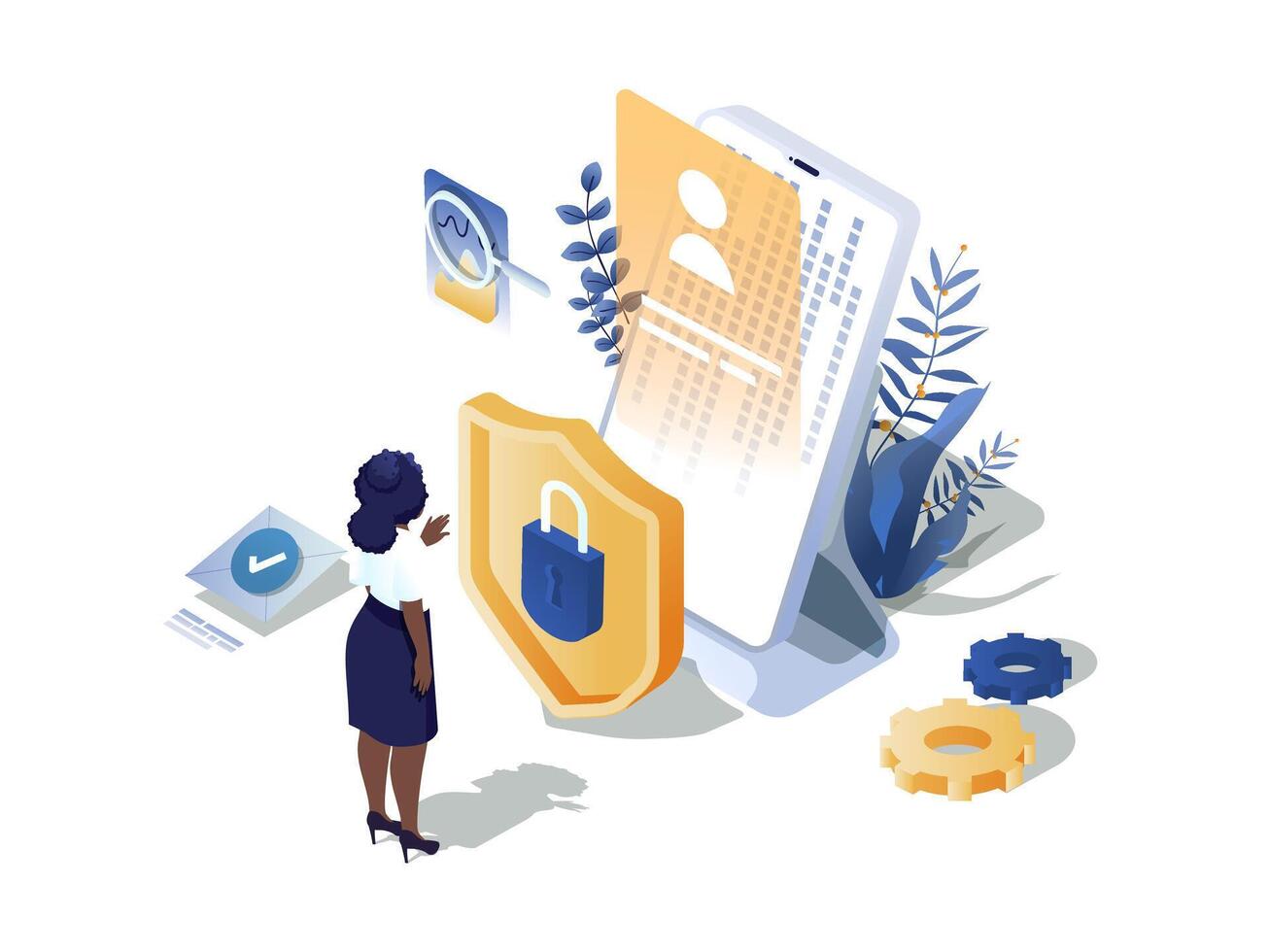 Fraud protection concept 3d isometric web scene. People protecting from hacker and internet data phishing attack, using cyber security technology. Vector illustration in isometry graphic design