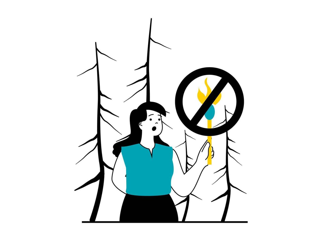 salvar tierra concepto con personaje situación. mujer ambiental activista llamadas a detener clima cambio y bosque incendios, proteger naturaleza. vector ilustración con personas escena en plano diseño para web