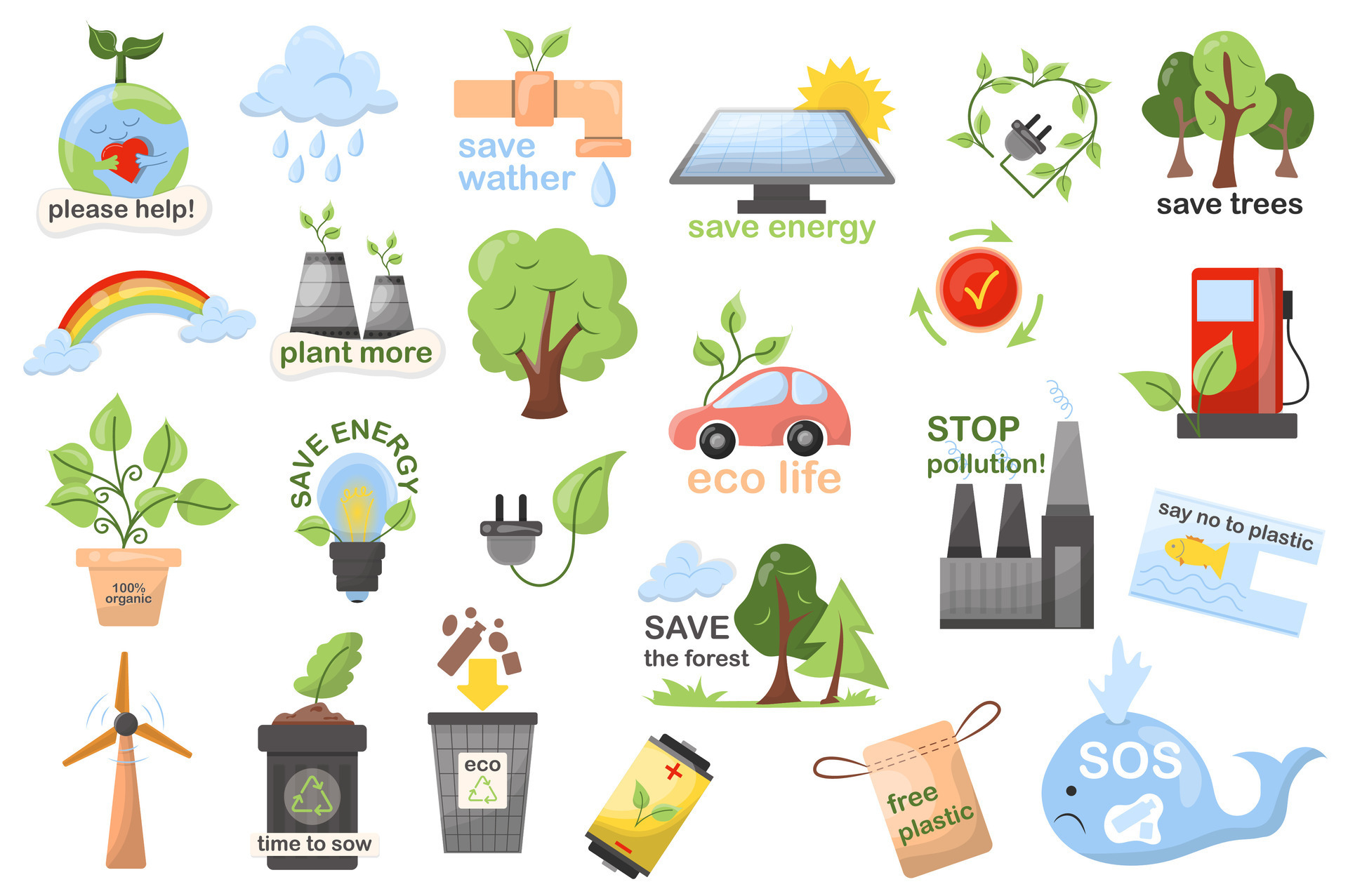 Ecology mega set elements in flat design. Bundle of protect environment ...