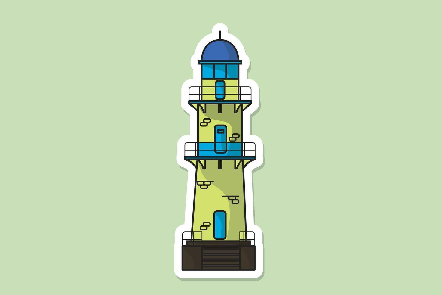 Vector illustration of Lighthouse cartoon style sticker design icon logo. Building outdoor icon concept. Lighthouse building sticker design with shadow.